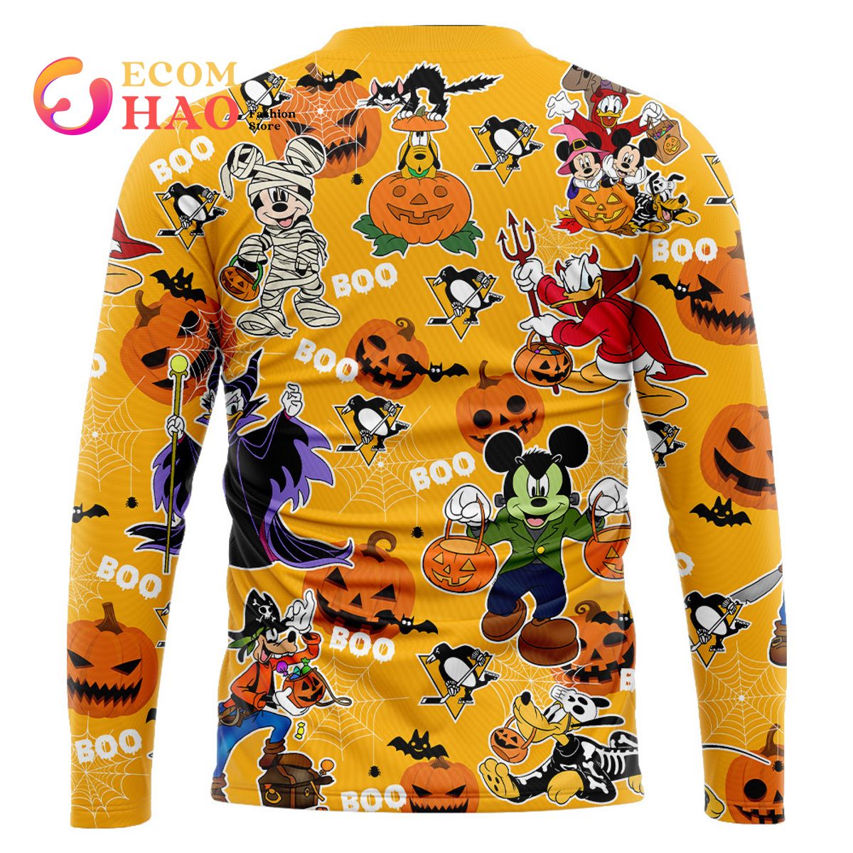 NHL Pittsburgh Penguins Halloween Jersey Mickey with Friends 3D Hoodie