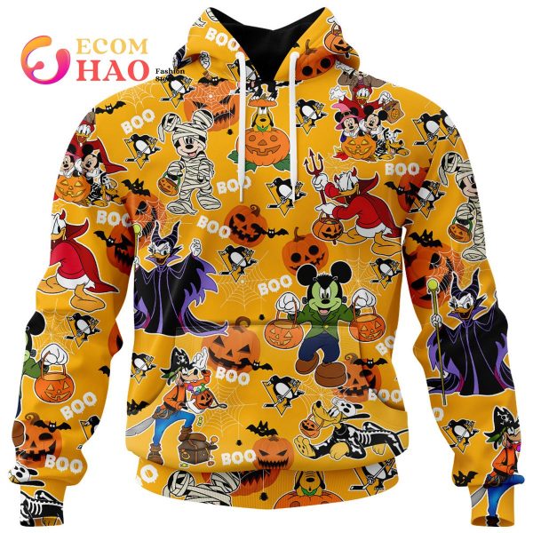 NHL Pittsburgh Penguins Halloween Jersey Mickey with Friends 3D Hoodie