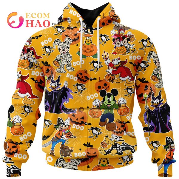 NHL Pittsburgh Penguins Halloween Jersey Mickey with Friends 3D Hoodie