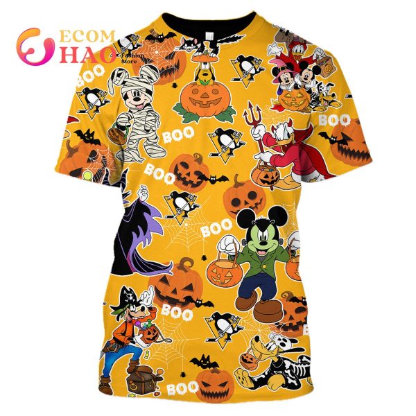 NHL Pittsburgh Penguins Halloween Jersey Mickey with Friends 3D Hoodie