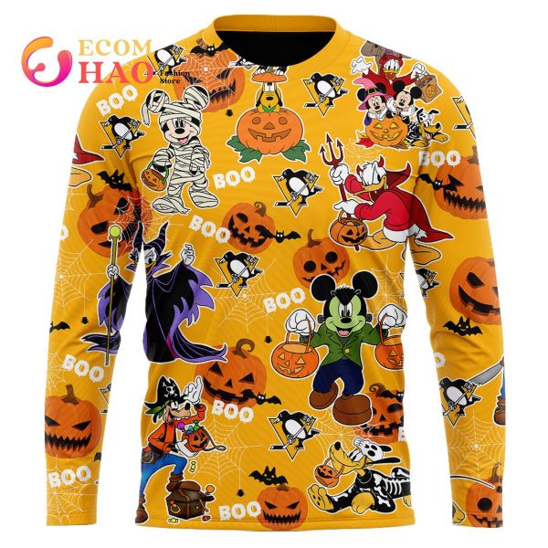 NHL Pittsburgh Penguins Halloween Jersey Mickey with Friends 3D Hoodie