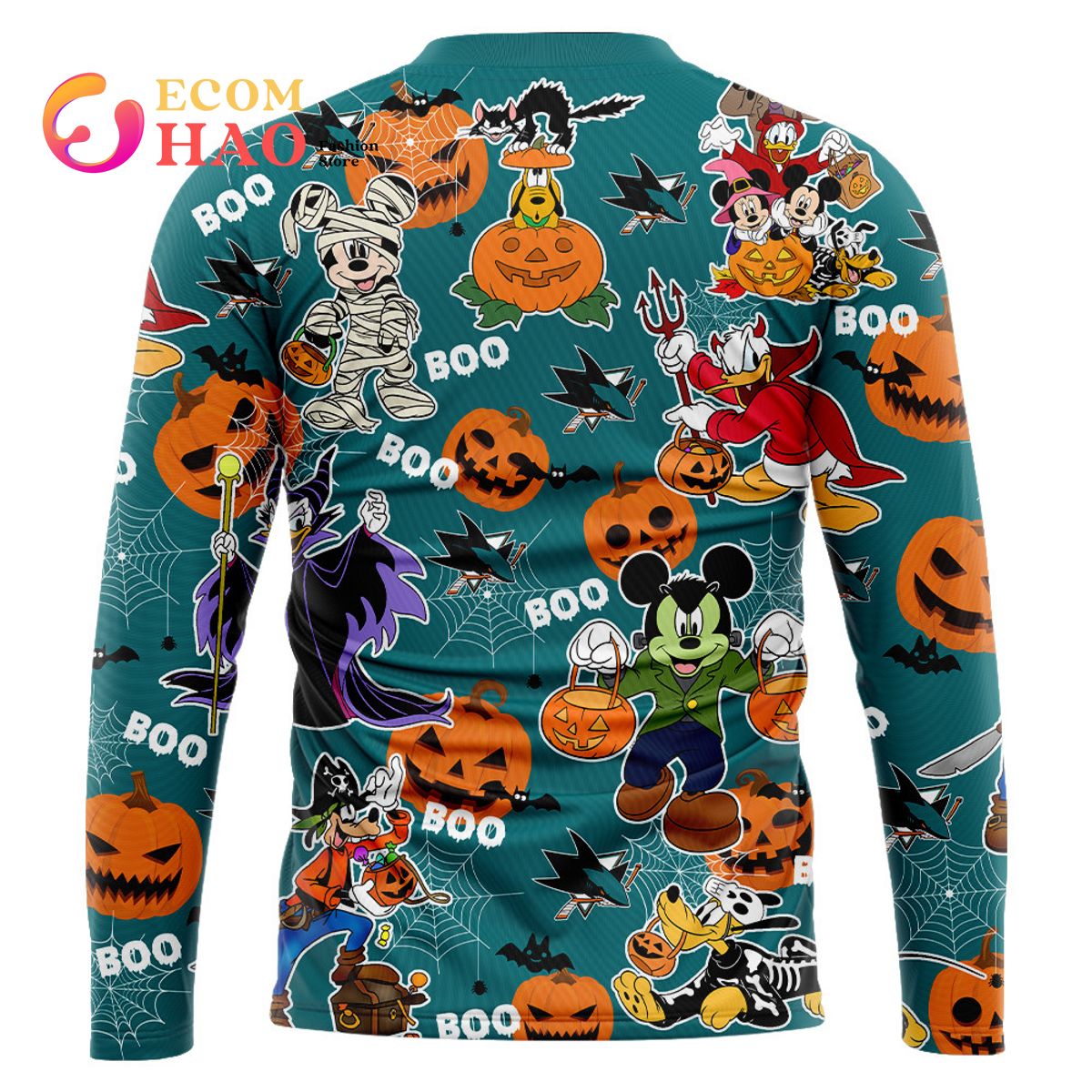 NHL San Jose Sharks Halloween Jersey Mickey with Friends 3D Hoodie