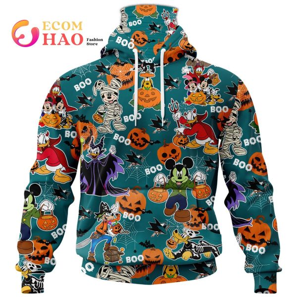 NHL San Jose Sharks Halloween Jersey Mickey with Friends 3D Hoodie