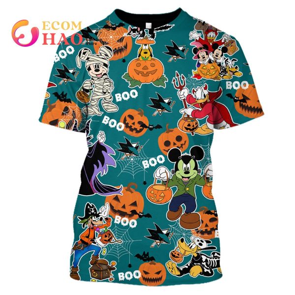 NHL San Jose Sharks Halloween Jersey Mickey with Friends 3D Hoodie