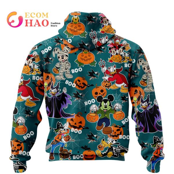 NHL San Jose Sharks Halloween Jersey Mickey with Friends 3D Hoodie