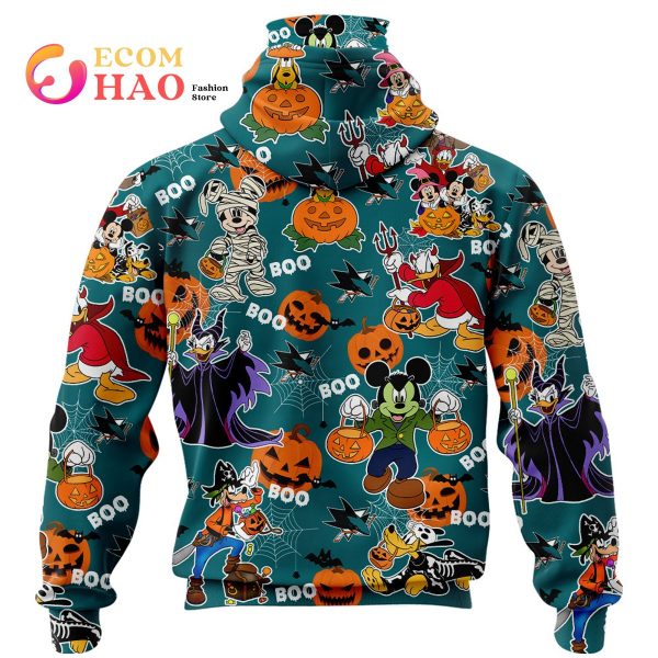NHL San Jose Sharks Halloween Jersey Mickey with Friends 3D Hoodie