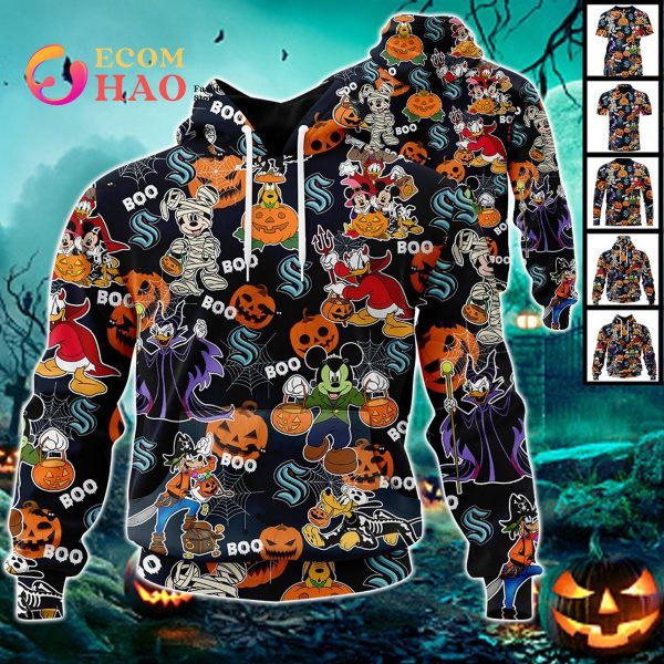 NHL Seattle Kraken Halloween Jersey Mickey with Friends 3D Hoodie