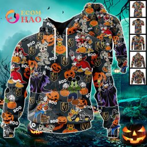 NHL Vegas Golden Knights Halloween Jersey Mickey with Friends 3D Hoodie