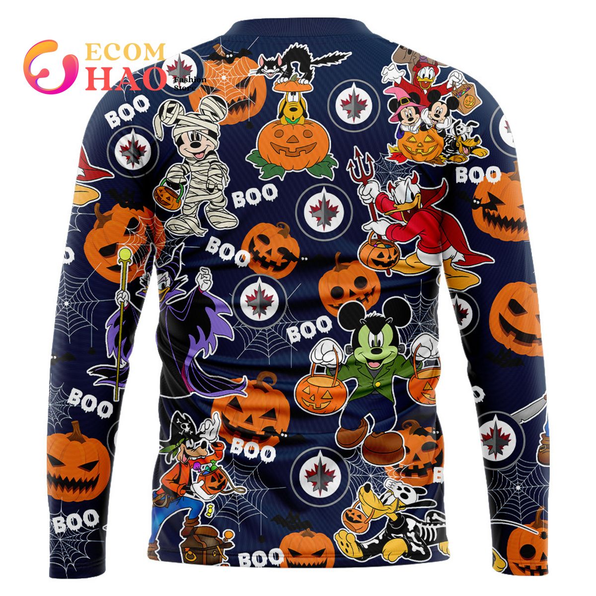 NHL Winnipeg Jets Halloween Jersey Mickey with Friends 3D Hoodie