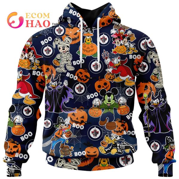 NHL Winnipeg Jets Halloween Jersey Mickey with Friends 3D Hoodie