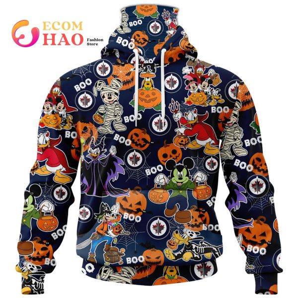 NHL Winnipeg Jets Halloween Jersey Mickey with Friends 3D Hoodie
