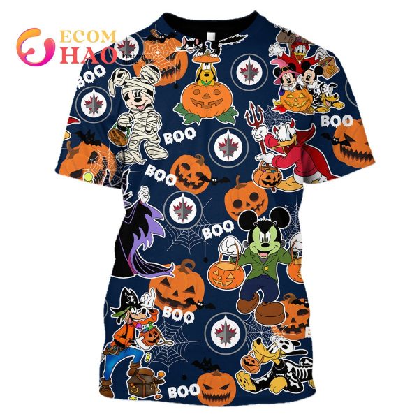 NHL Winnipeg Jets Halloween Jersey Mickey with Friends 3D Hoodie