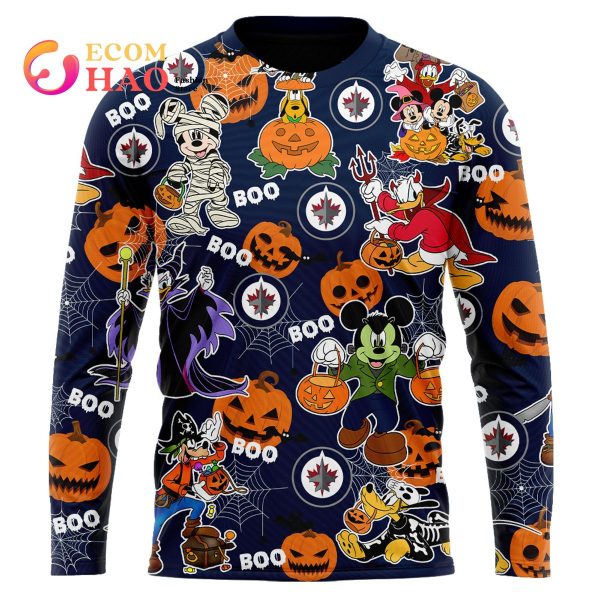 NHL Winnipeg Jets Halloween Jersey Mickey with Friends 3D Hoodie