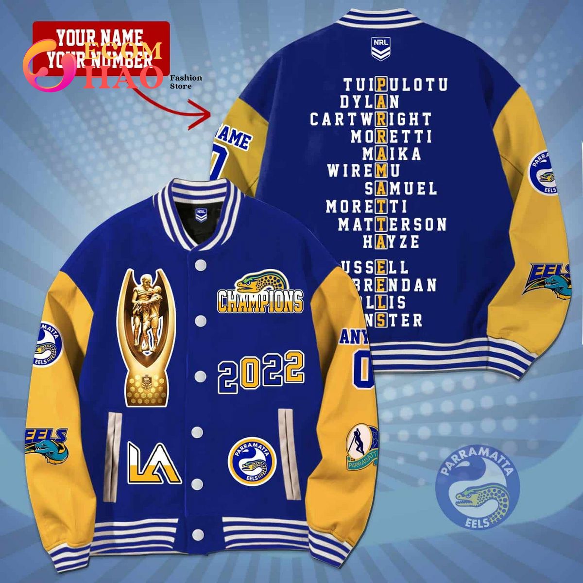 NRL Parramatta Eels Rugby Jacket Congratulations to New Champion of National Rugby League 2022