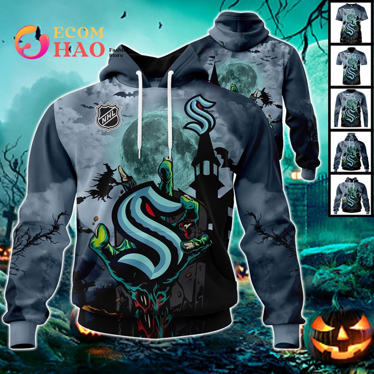 NHL Seattle Kraken Halloween Jersey Gifts For Fan 3D Hoodie