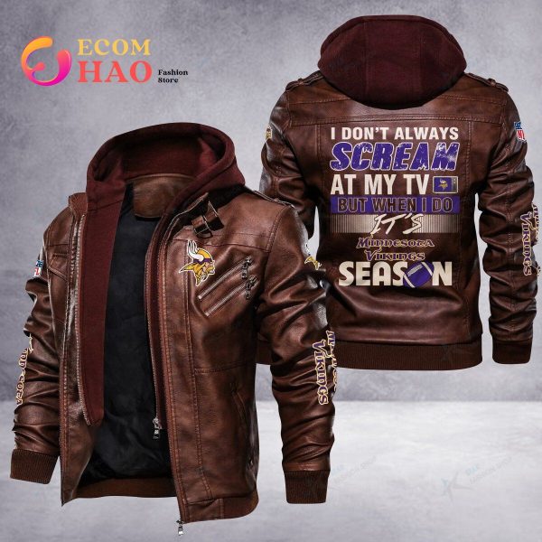 Bundesliga Minnesota Vikings Logo Brown Black Leather Jacket - Freedomdesign