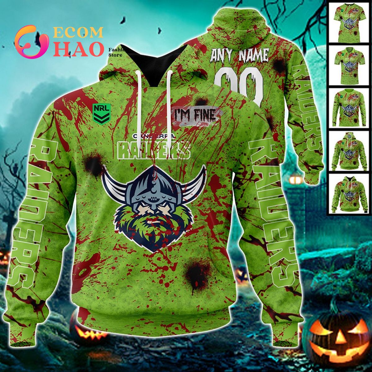 NRL Canberra Raiders Halloween Jersey All Over Print 3D Hoodie