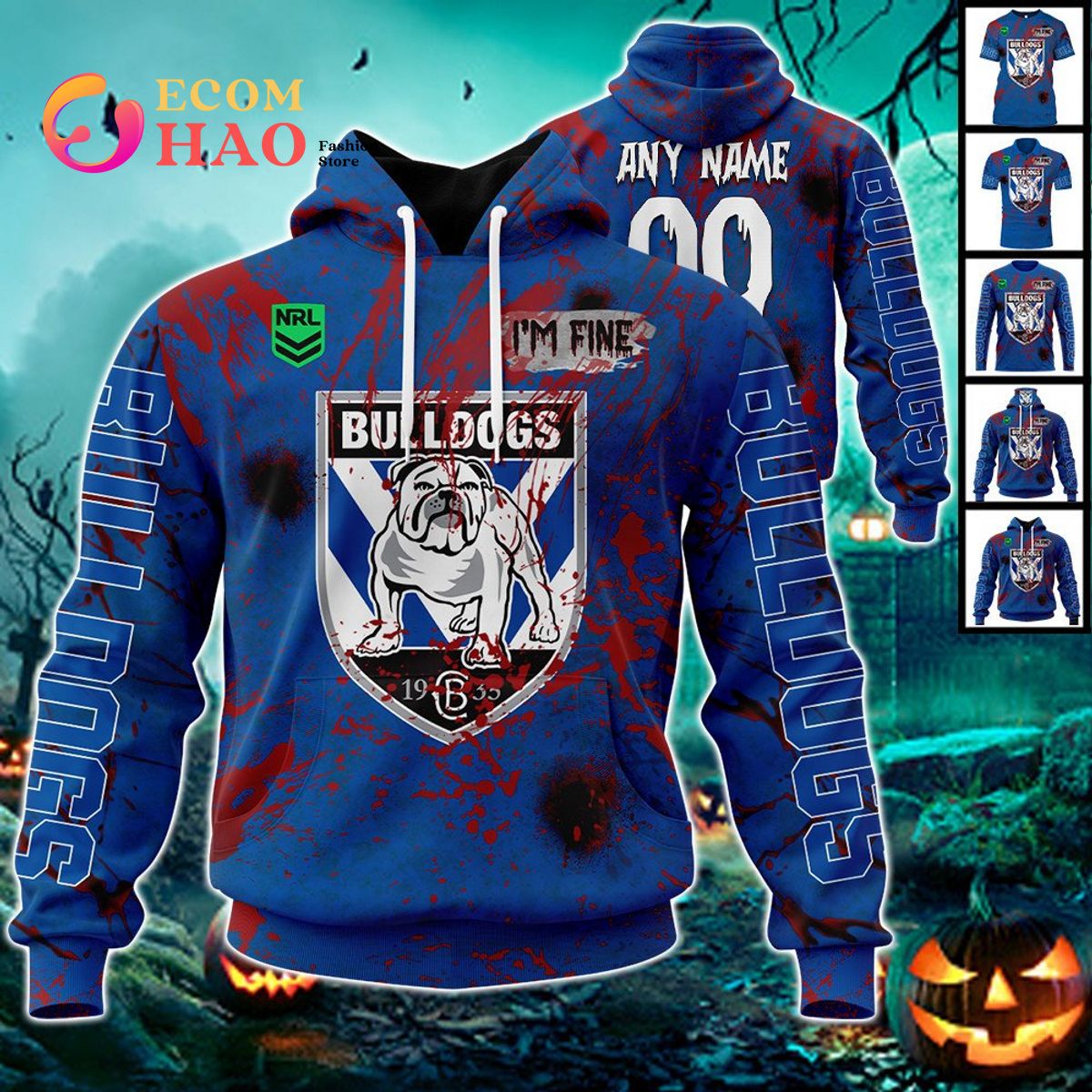 NRL Canterbury Bankstown Bulldogs Halloween Jersey All Over Print 3D Hoodie