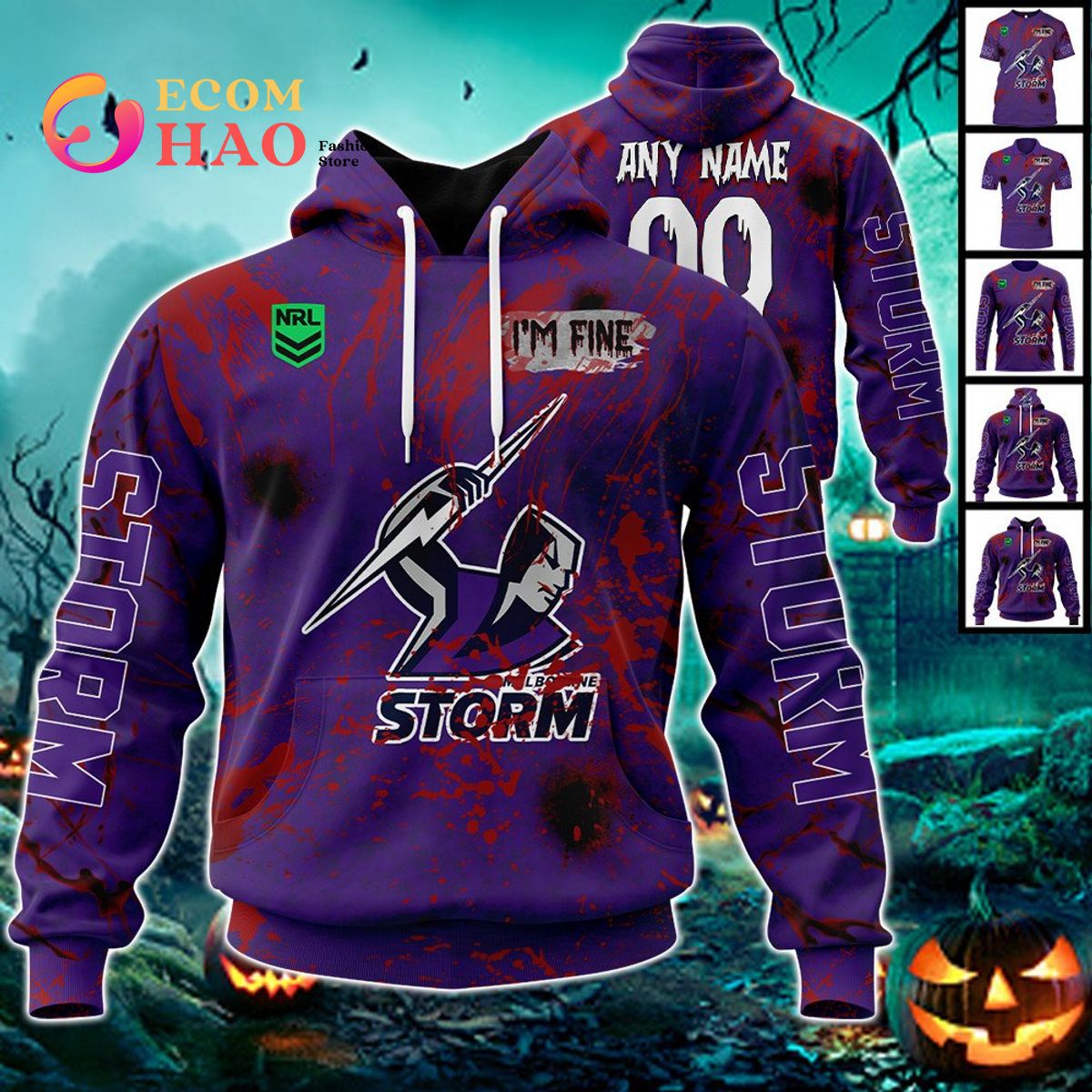 NRL Melbourne Storm Halloween Jersey All Over Print 3D Hoodie