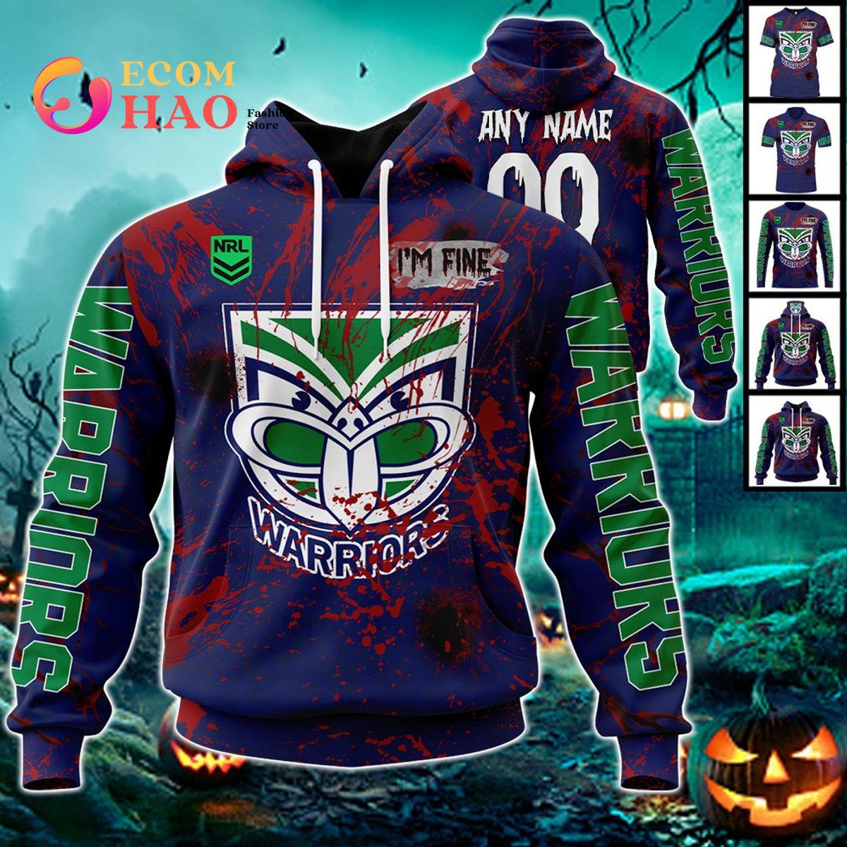 NRL New Zealand Warriors Halloween Jersey All Over Print 3D Hoodie