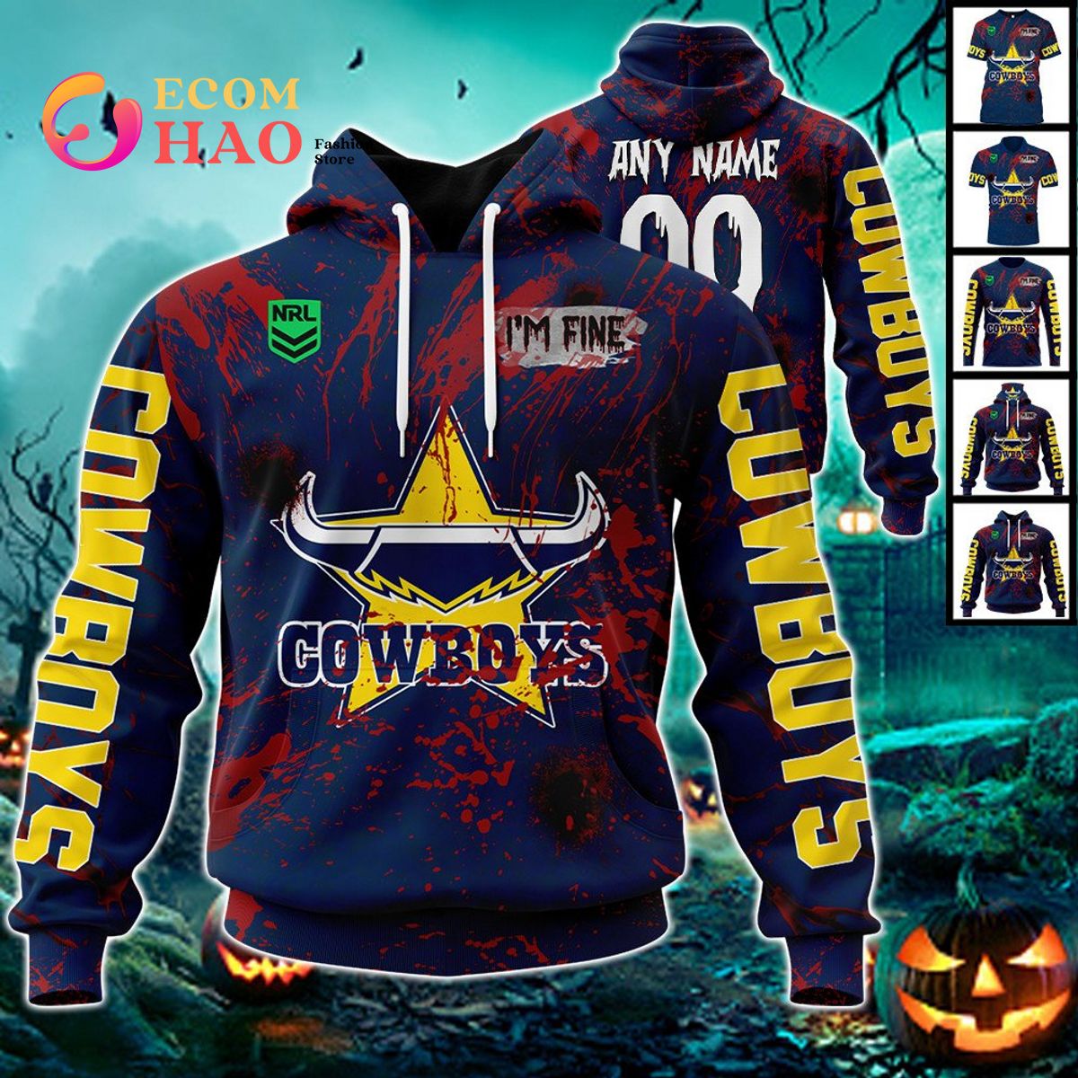 Custom Name North Queensland Cowboys NFL 3D Hoodie Michael Myers Halloween  Gift - Freedomdesign