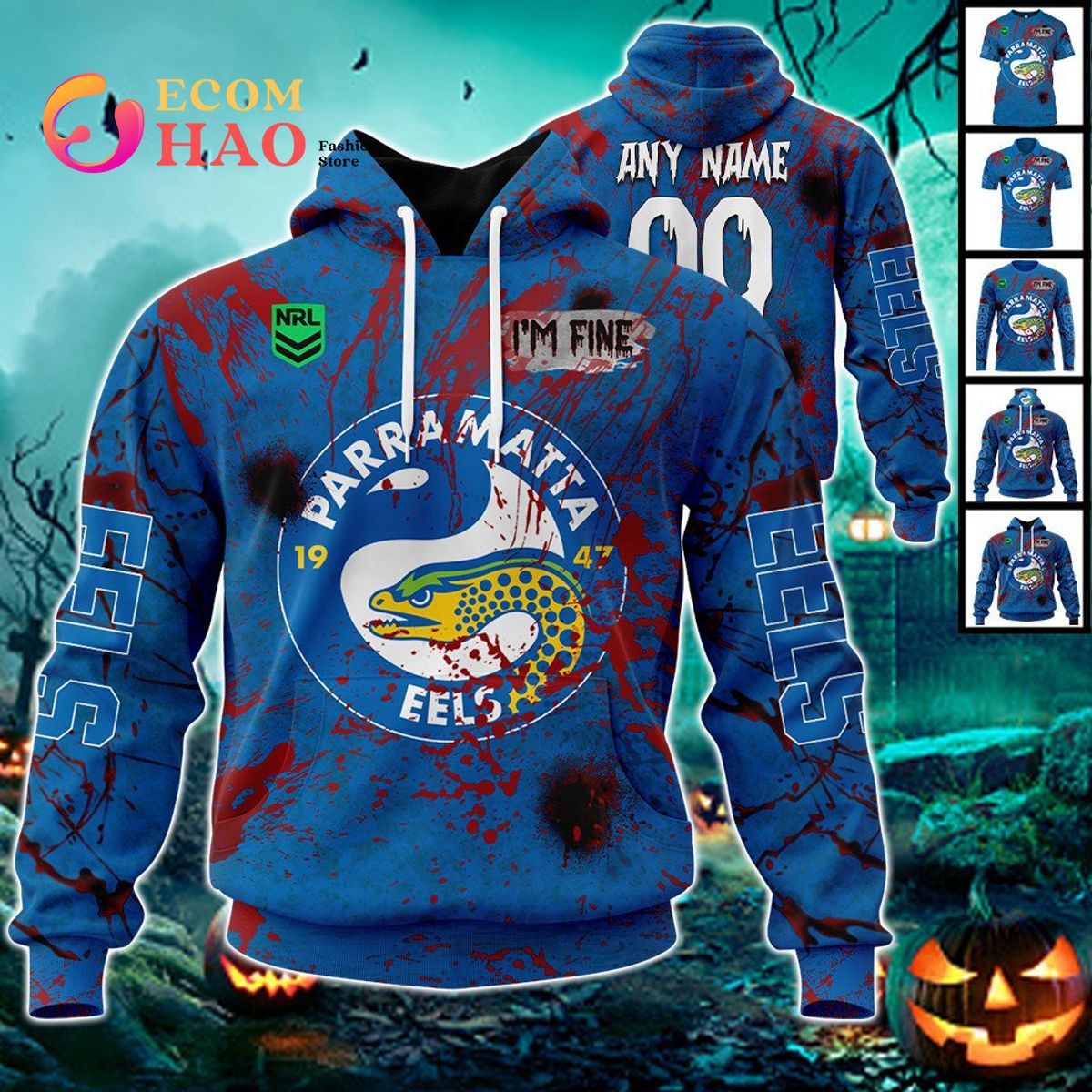 NRL South Sydney Rabbitohs Halloween Jersey All Over Print 3D Hoodie