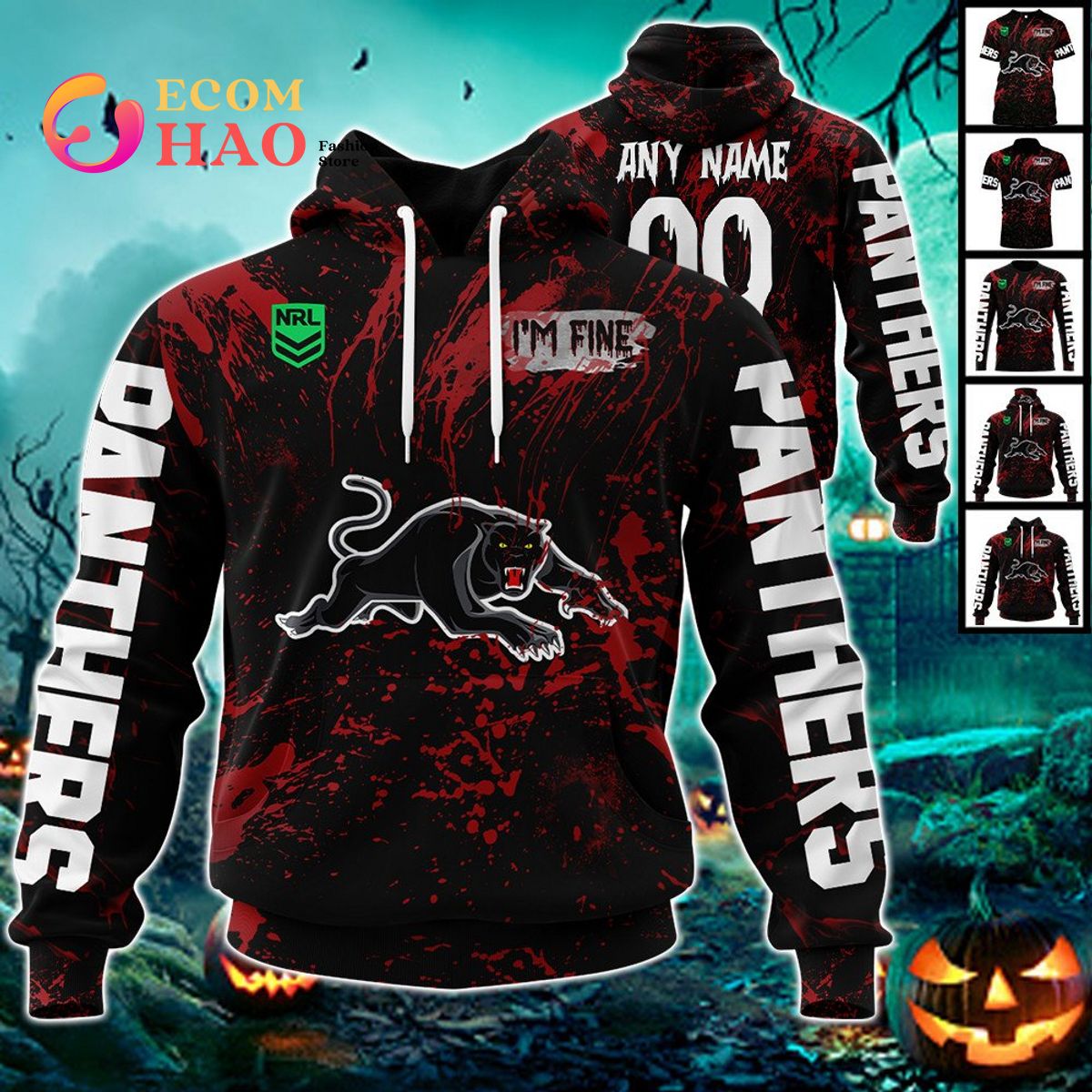 NRL Penrith Panthers Halloween Jersey All Over Print 3D Hoodie