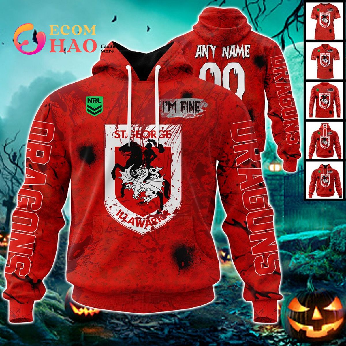 NRL St. George Illawarra Dragons Halloween Jersey All Over Print 3D Hoodie