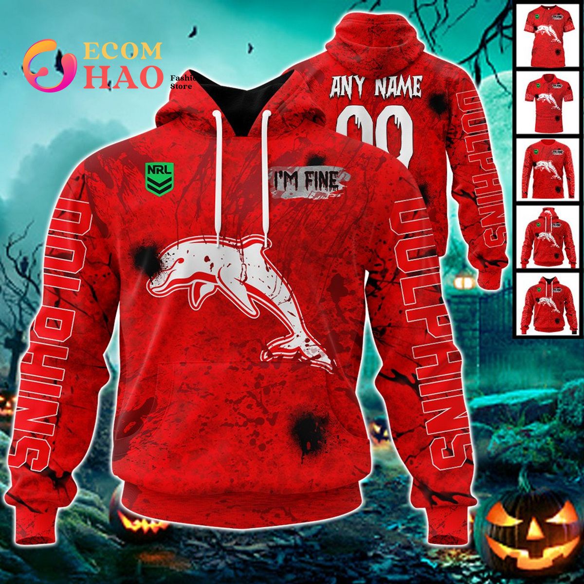 NRL South Sydney Rabbitohs Halloween Jersey All Over Print 3D Hoodie