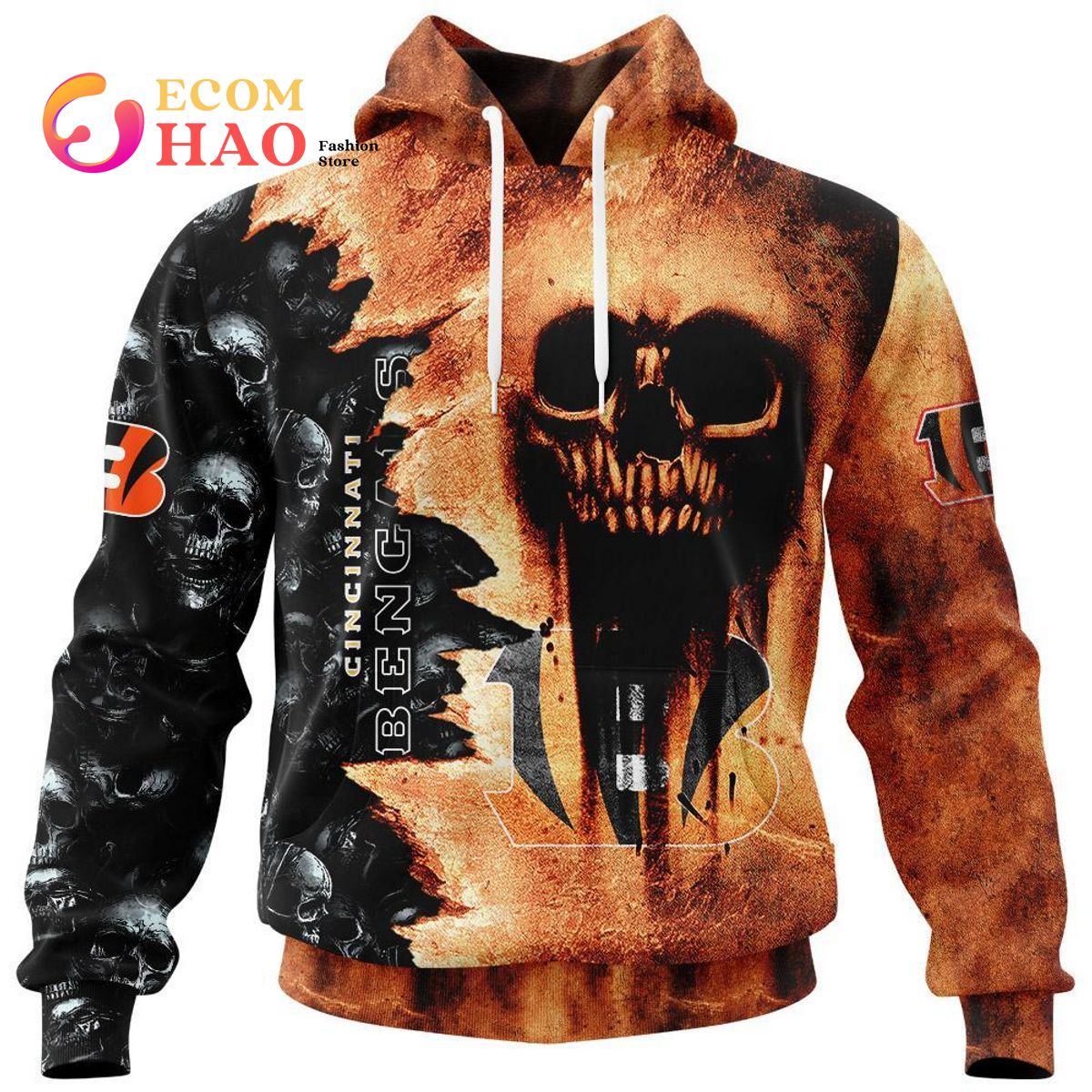 NFL Bengals Halloween Cemetery Skull Jersey 3D Hoodie