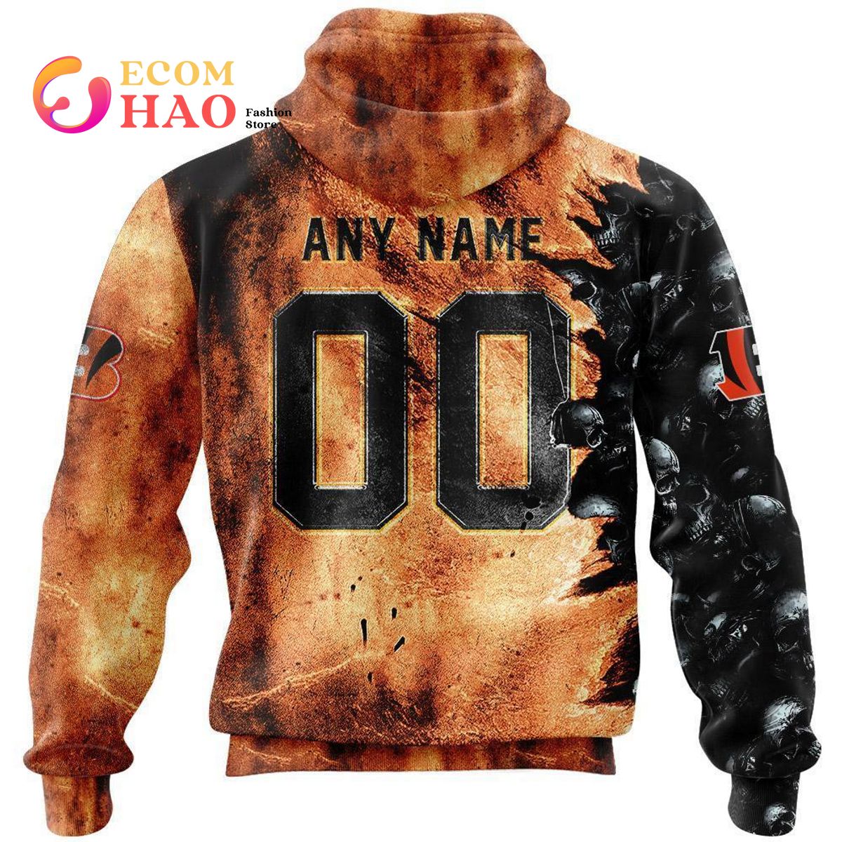 NFL Bengals Halloween Cemetery Skull Jersey 3D Hoodie