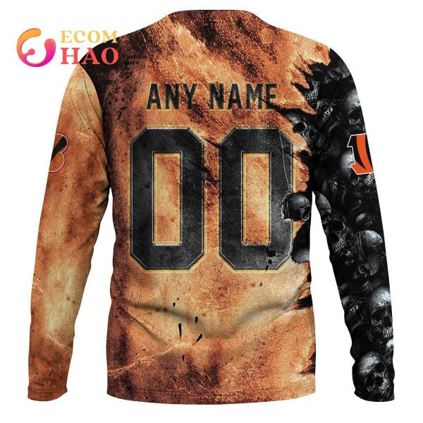 NFL Bengals Halloween Cemetery Skull Jersey 3D Hoodie