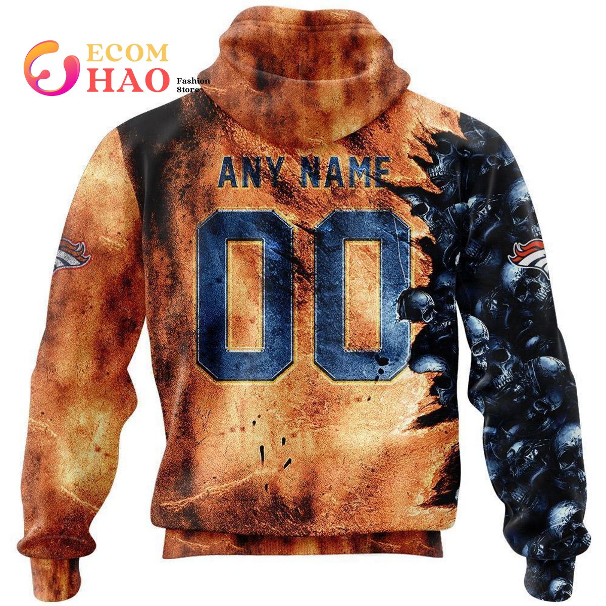 NFL Broncos Halloween Cemetery Skull Jersey 3D Hoodie