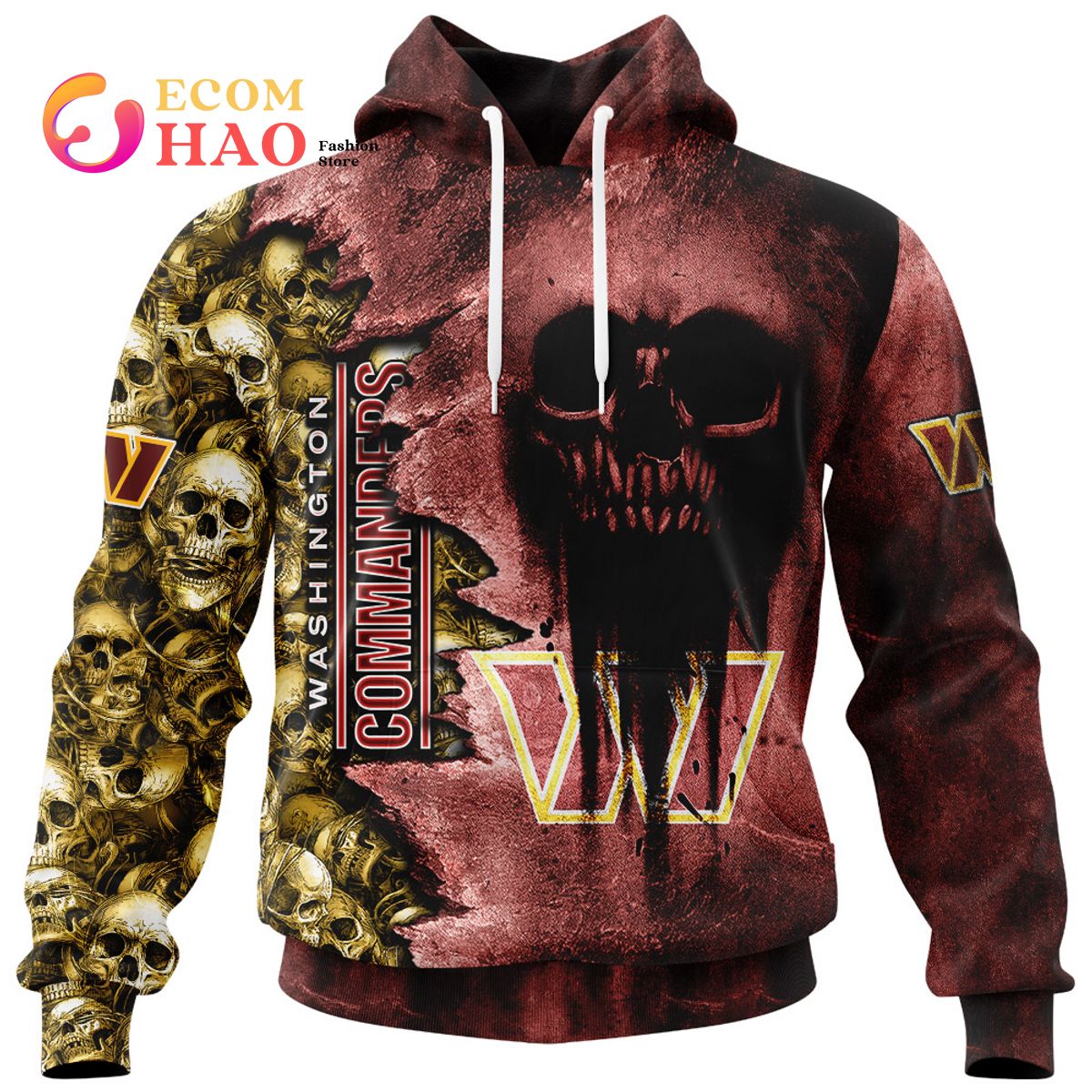 NFL Commanders Halloween Cemetery Skull Jersey 3D Hoodie