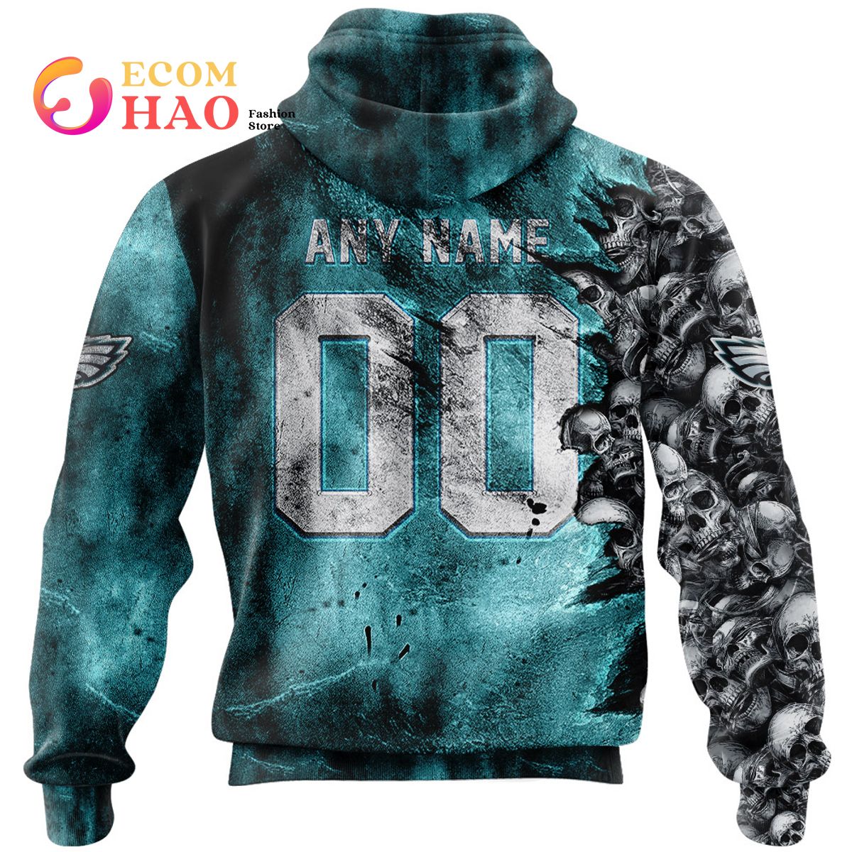 NFL Eagles Halloween Cemetery Skull Jersey 3D Hoodie