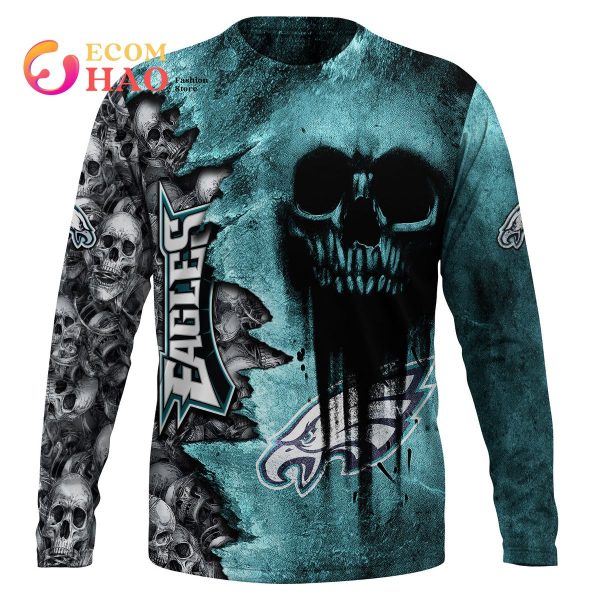 NFL Eagles Halloween Cemetery Skull Jersey 3D Hoodie