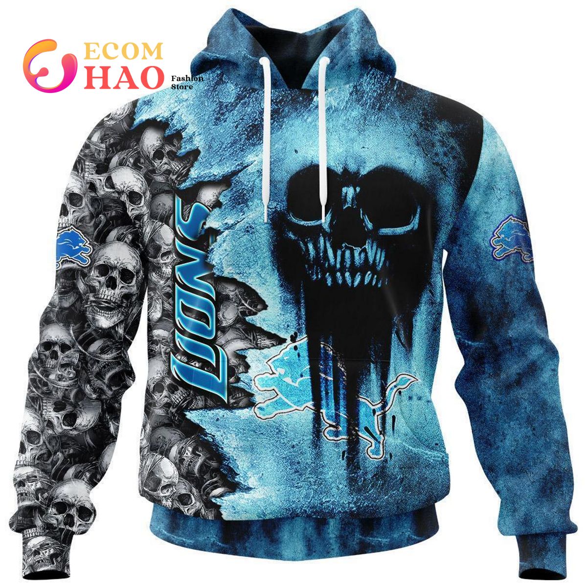 NFL Lions Halloween Cemetery Skull Jersey 3D Hoodie