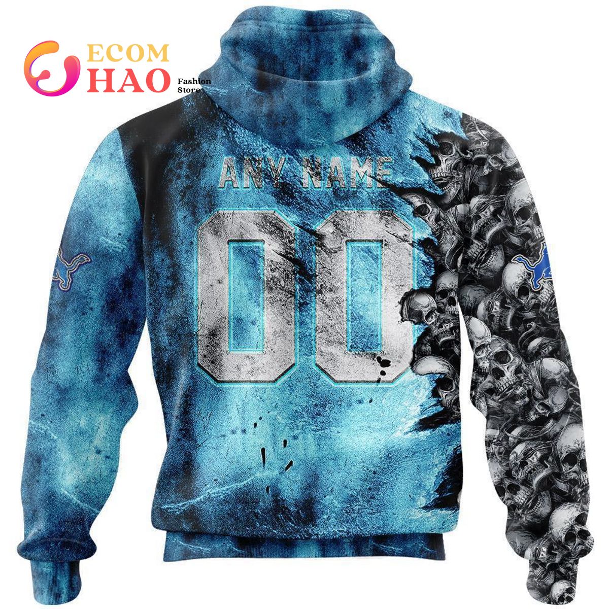 NFL Lions Halloween Cemetery Skull Jersey 3D Hoodie