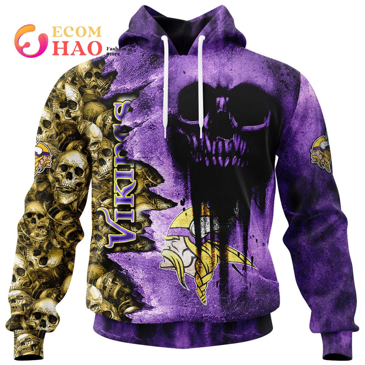 NFL Vikings Halloween Cemetery Skull Jersey 3D Hoodie