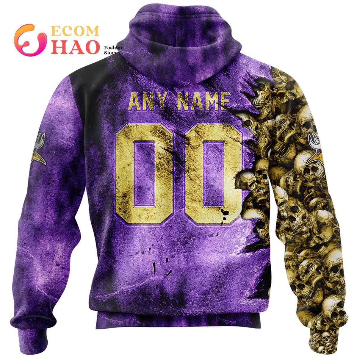 NFL Vikings Halloween Cemetery Skull Jersey 3D Hoodie