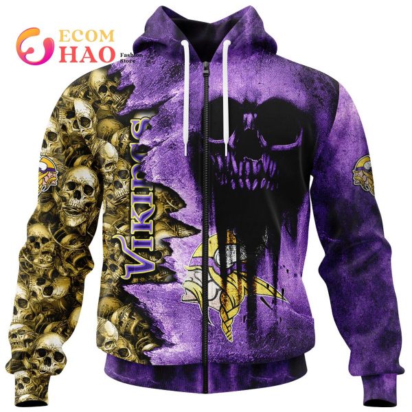 NFL Vikings Halloween Cemetery Skull Jersey 3D Hoodie