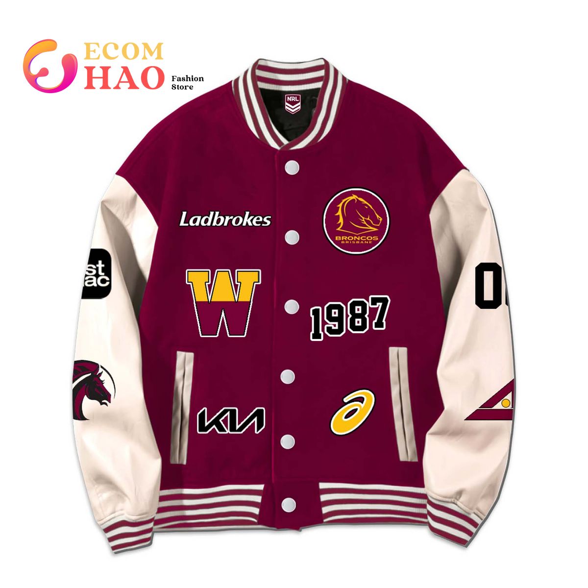 NRL 3D Premium Baseball Jacket Brisbane Broncos