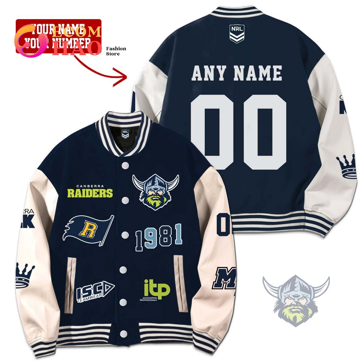 NRL 3D Premium Baseball Jacket Canberra Raiders