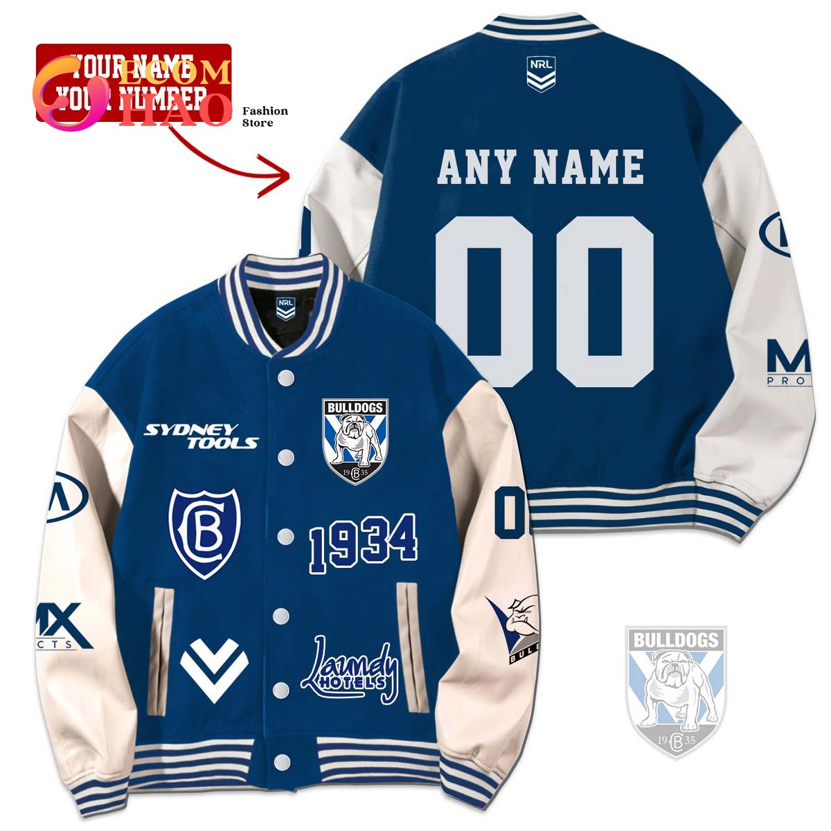 NRL 3D Premium Baseball Jacket Canterbury Bulldogs