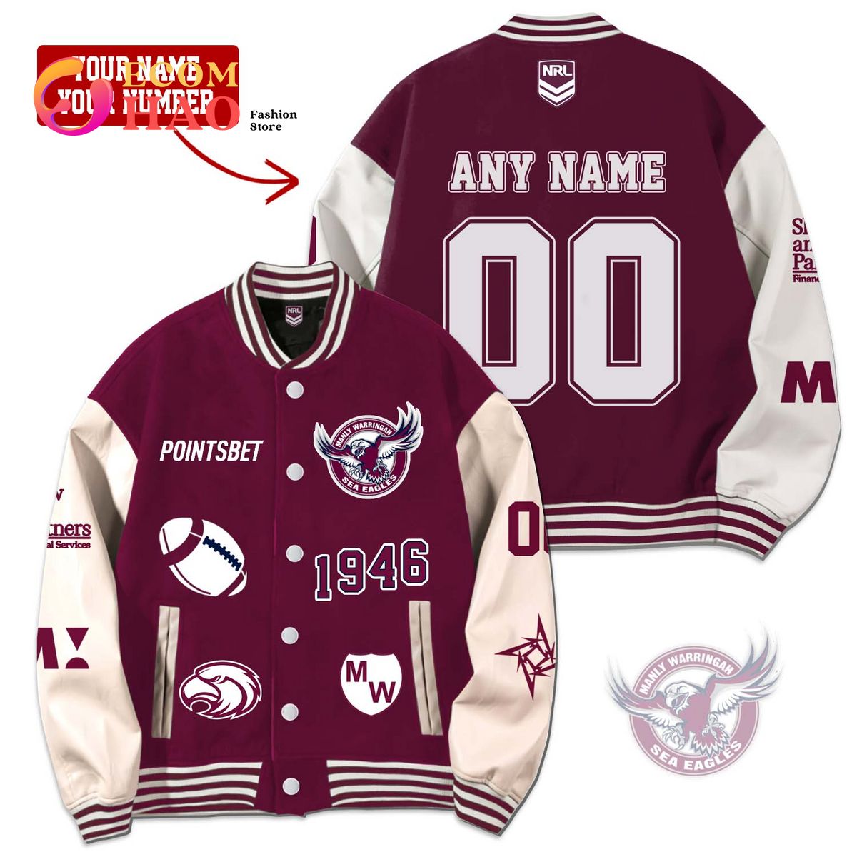 NRL 3D Premium Baseball Jacket Brisbane Broncos