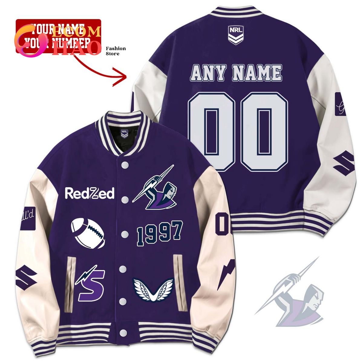 NRL 3D Premium Baseball Jacket Melbourne Storm