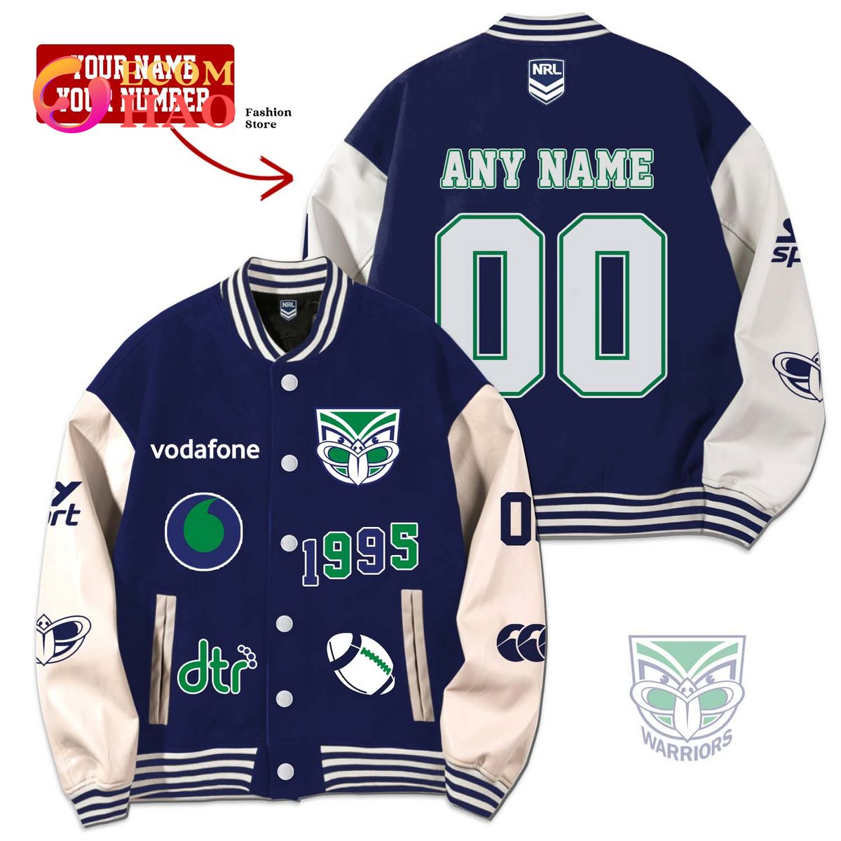 NRL 3D Premium Baseball Jacket New Zealand Warriors