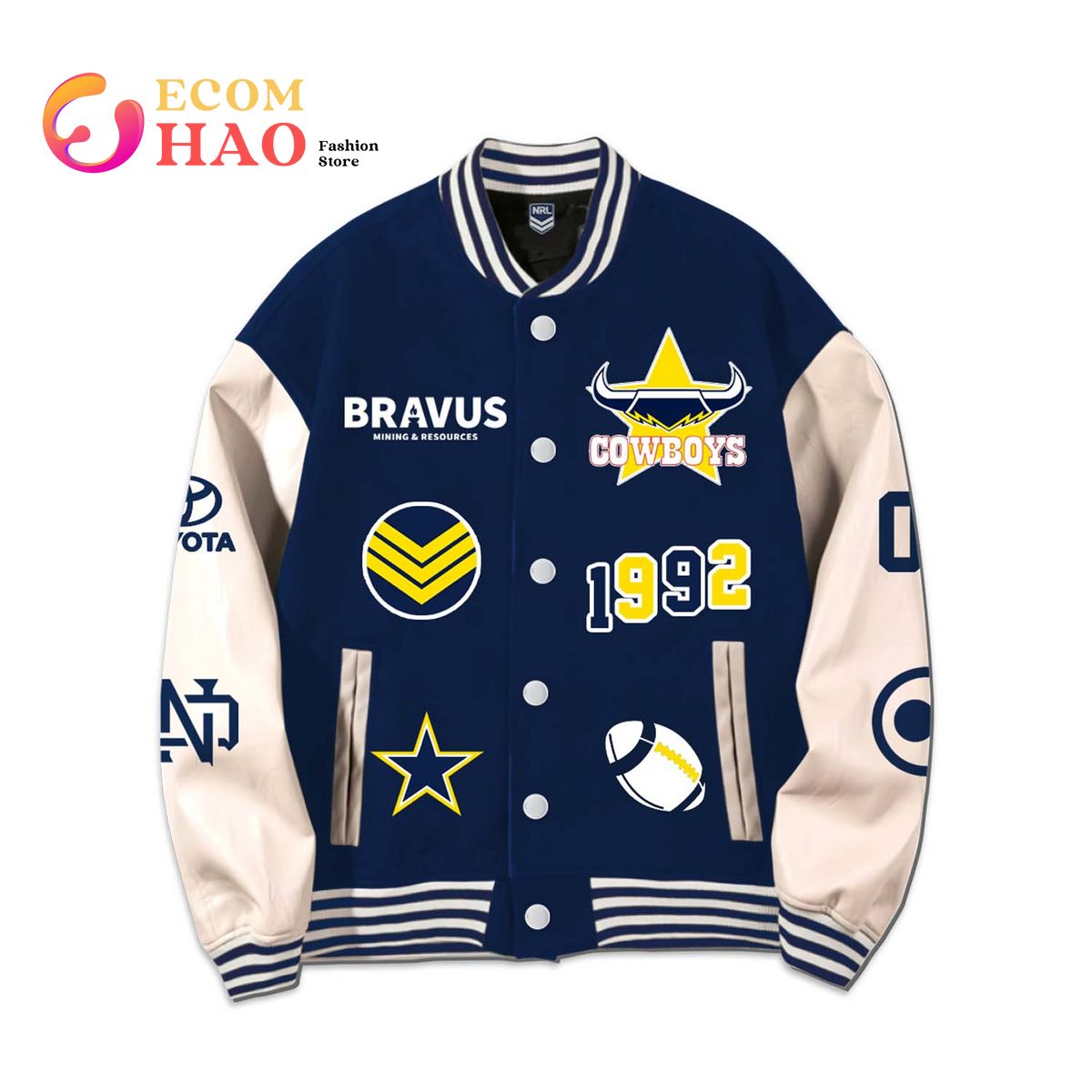 NRL 3D Premium Baseball Jacket NQ Cowboys