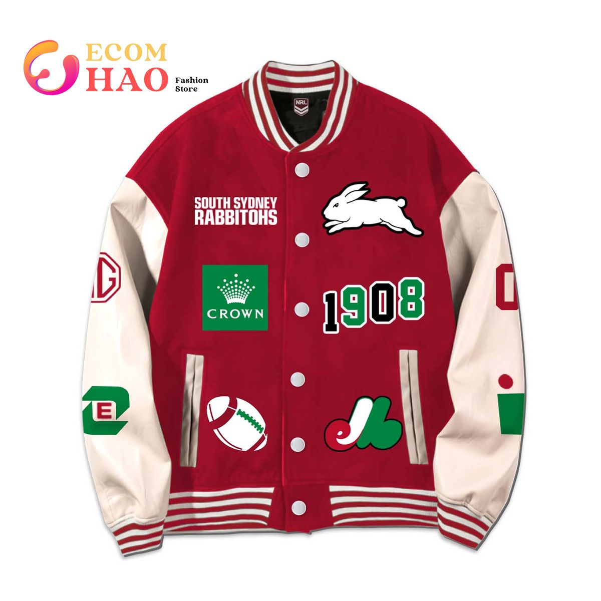 NRL 3D Premium Baseball Jacket South Sydney Rabbitohs