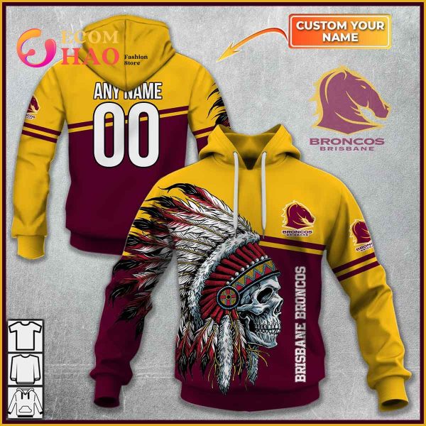 Personalized NRL Brisbane Broncos Native Skull 3D Hoodie